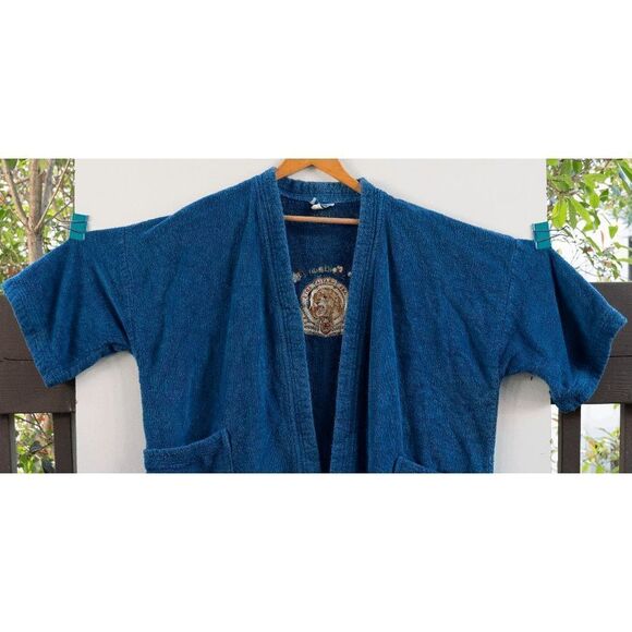 Vintage Metro Goldwyn Mayer Movie Studios Logo Blue Bathrobe One Size Fits All - Picture 8 of 10